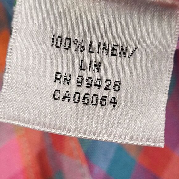 Bugatchi Men's Large Shaped Fit 100% Linen Plaid Long Sleeve Shirt‎ Flip Cuff - Picture 4 of 11